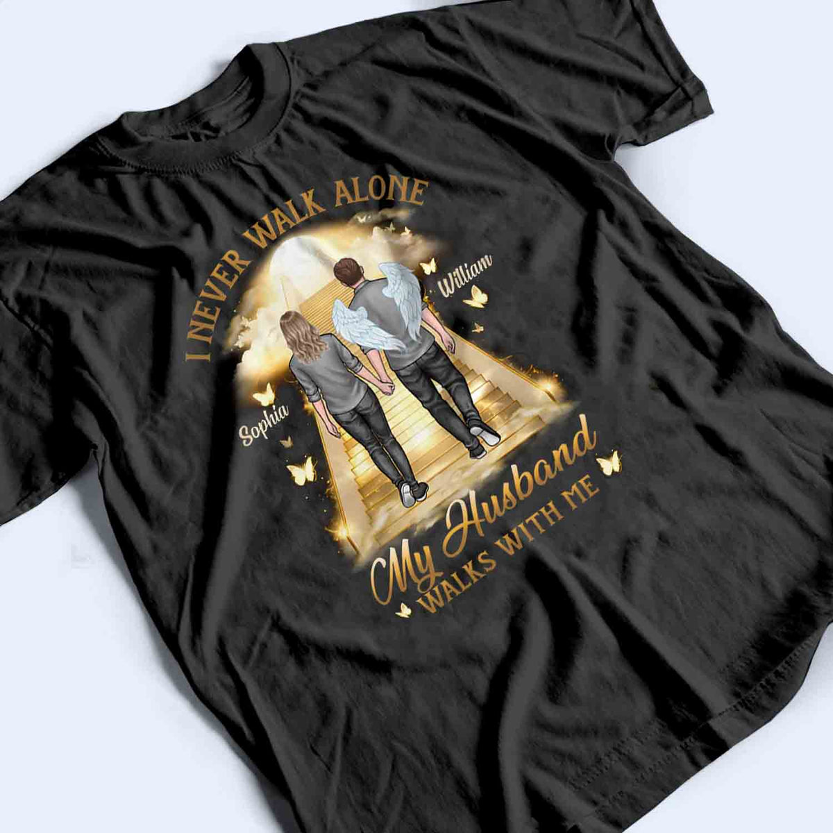 His Wings Guide My Steps Memorial - Personalized Custom T Shirt - Memorial Sympathy Gifts For Loss Of Husband, Wife