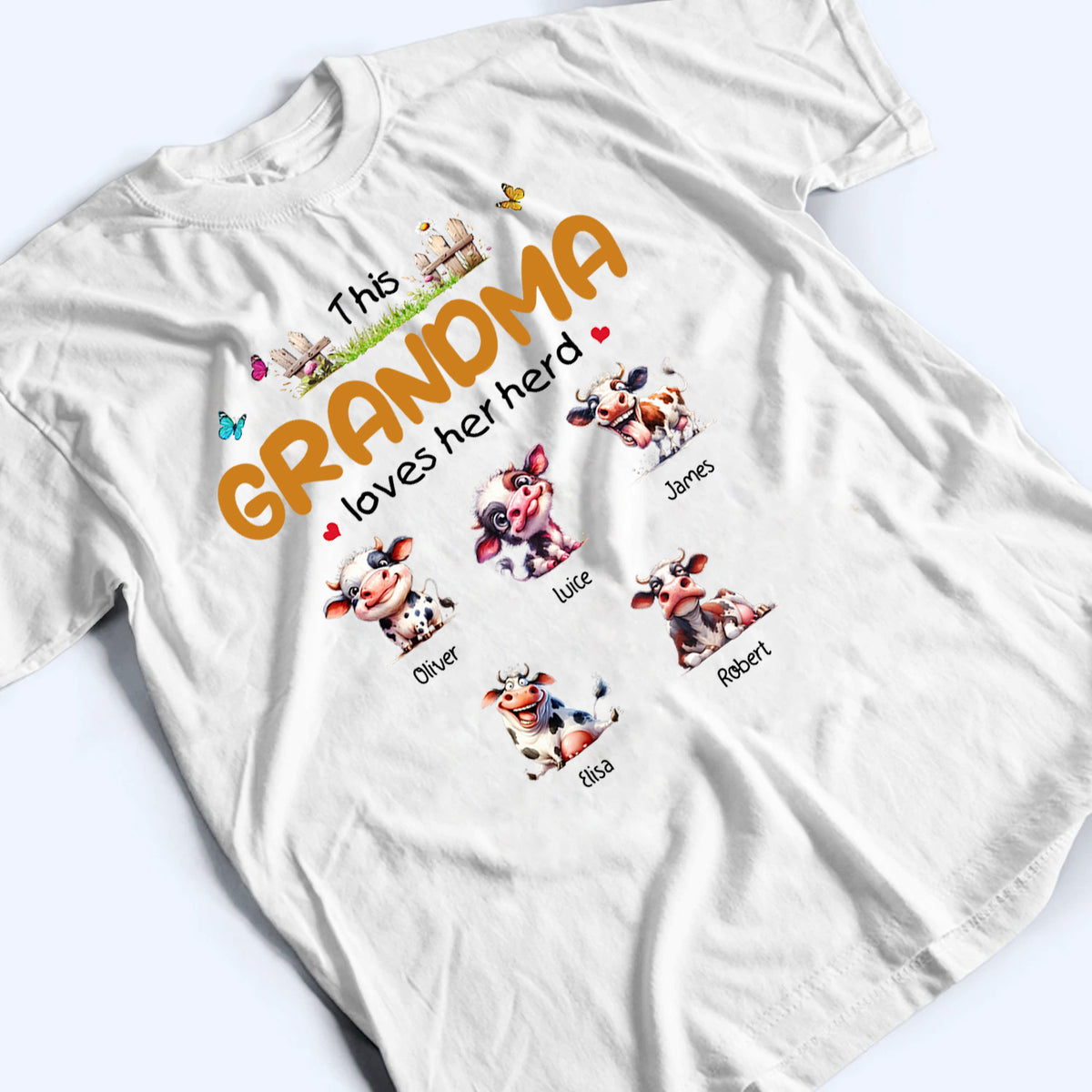 This Grandma Loves Her Herd - Personalized Custom T Shirt -  Gift for Grandma/Grandparent