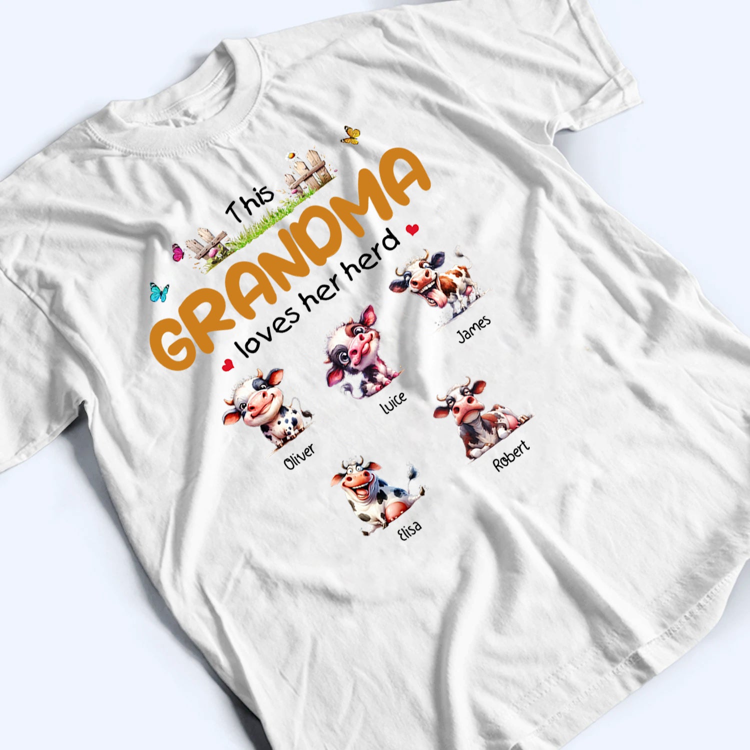 This Grandma Loves Her Herd - Personalized Custom T Shirt -  Gift for Grandma/Grandparent