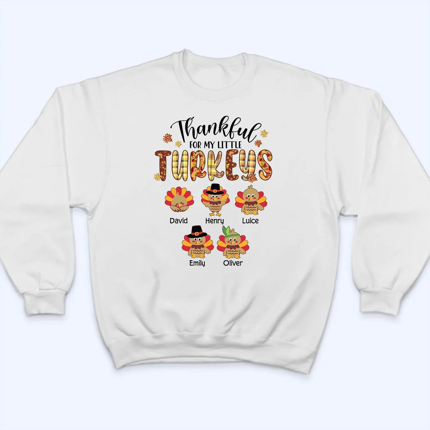Thankful For My Little TurKeys - Personalized Custom T Shirt - Thanksgiving Gift For Grandma/Nana/Mimi, Mom, Wife, Grandparent