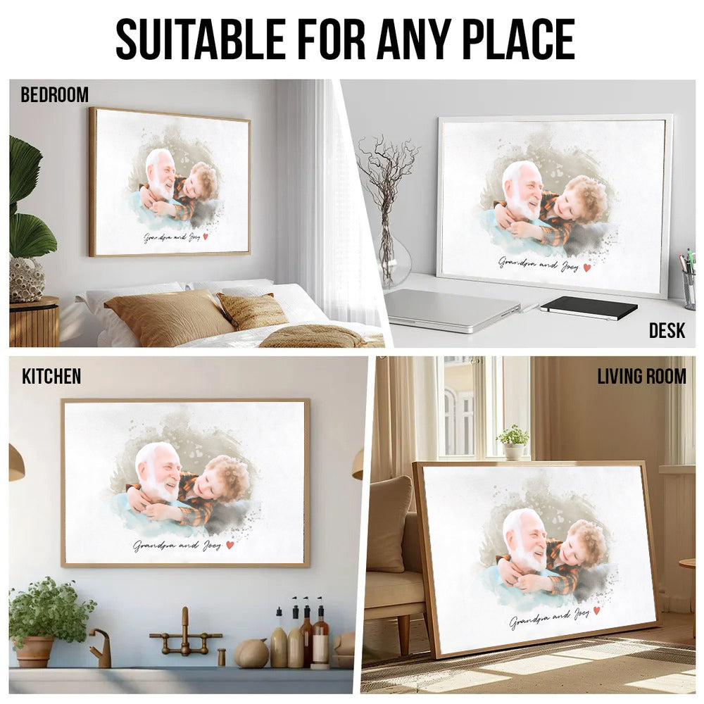 Custom Photo Grandpa and Kid Portrait - Personalized Poster/Canvas - Gift For Grandpa/Grandma, Mom/Dad