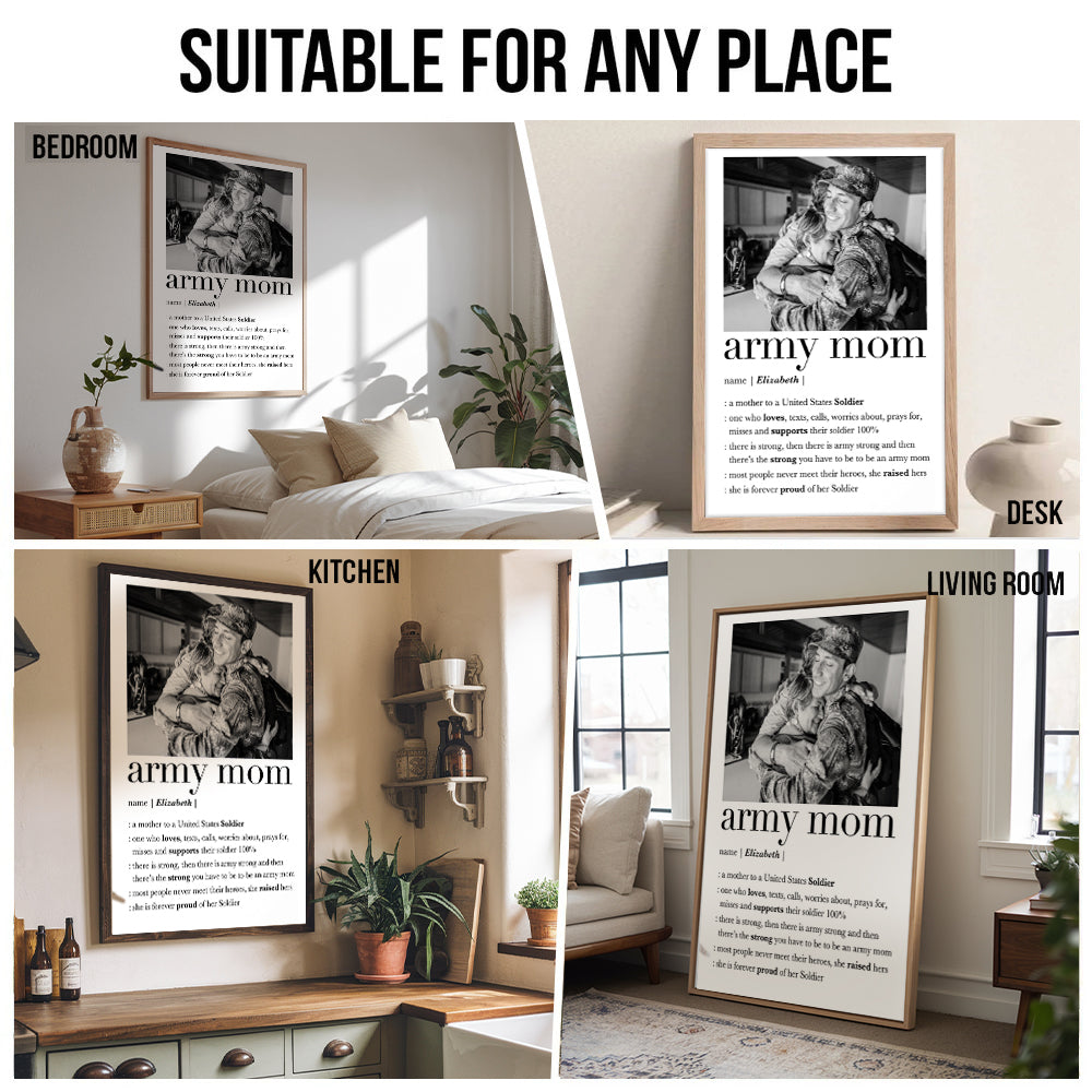 Custom Photo Army Mom poster, kitchen and living room