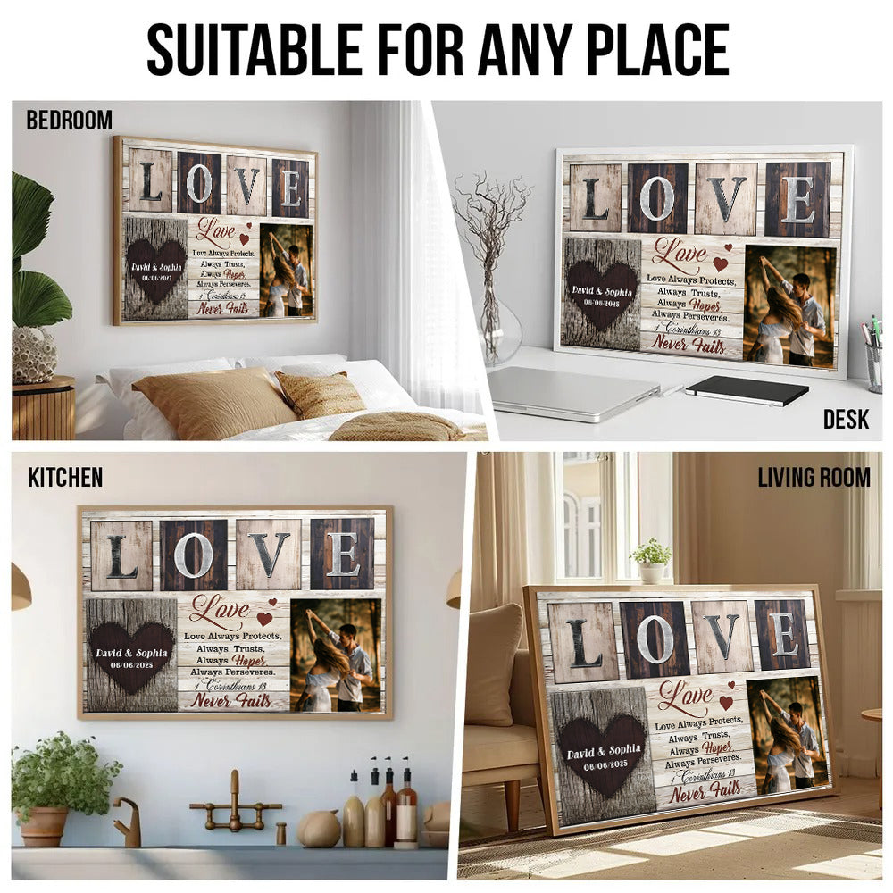 Custom Photo Couple Love Never Fails poster, kitchen and living room