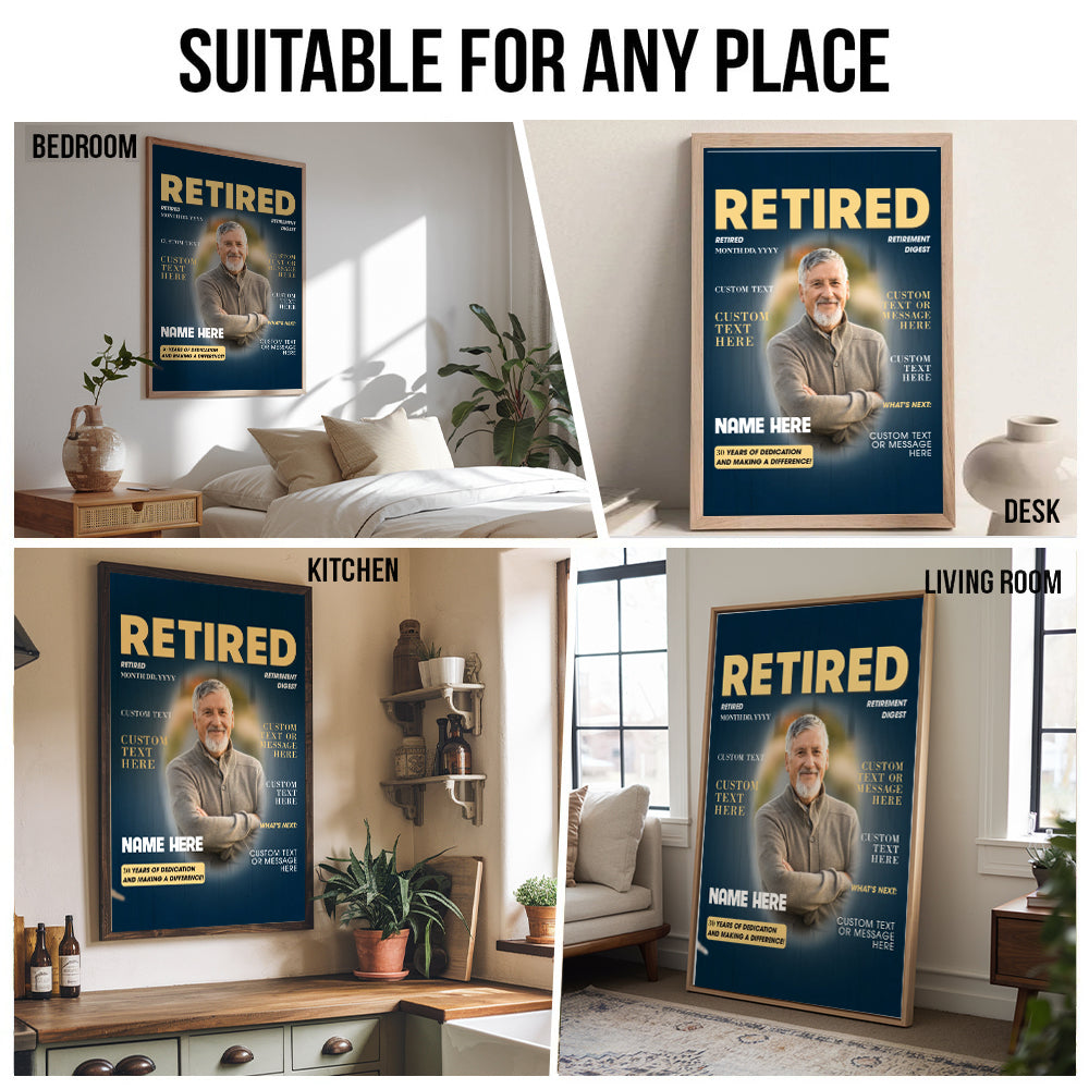 Custom Photo Retired Magazine - Personalized Poster/Canvas Print - Retirement Gift For Colleagues, Mom, Dad, Grandparent