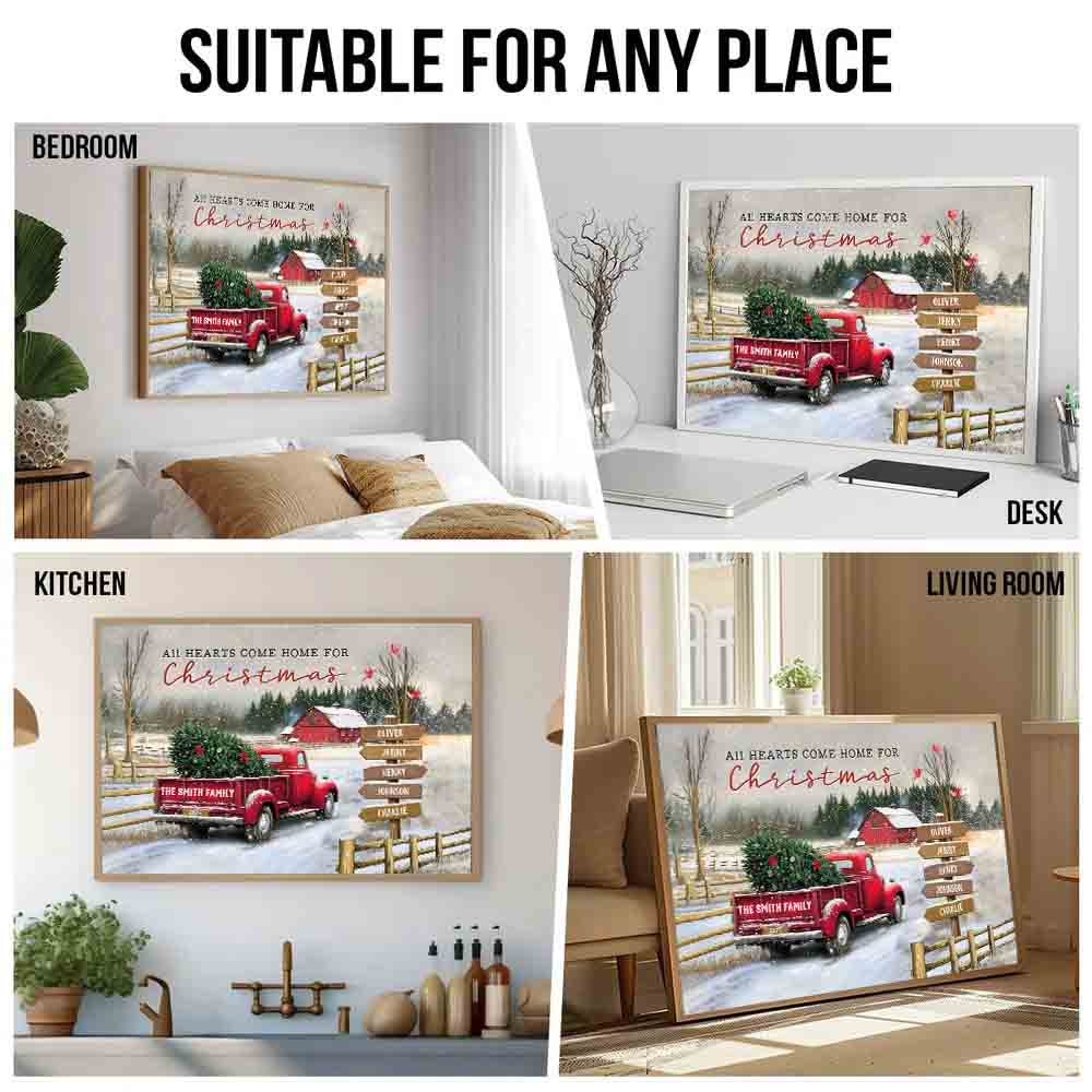 All Hearts Come Home For Christmas - Personalized Poster/Canvas - Gift For Family Members, Mom and Dad