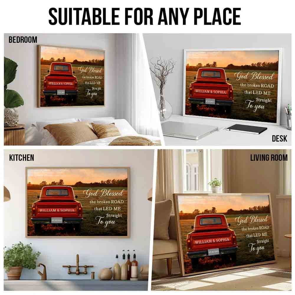 Personalized God Blessed The Broken Road Couple poster, kitchen and living room