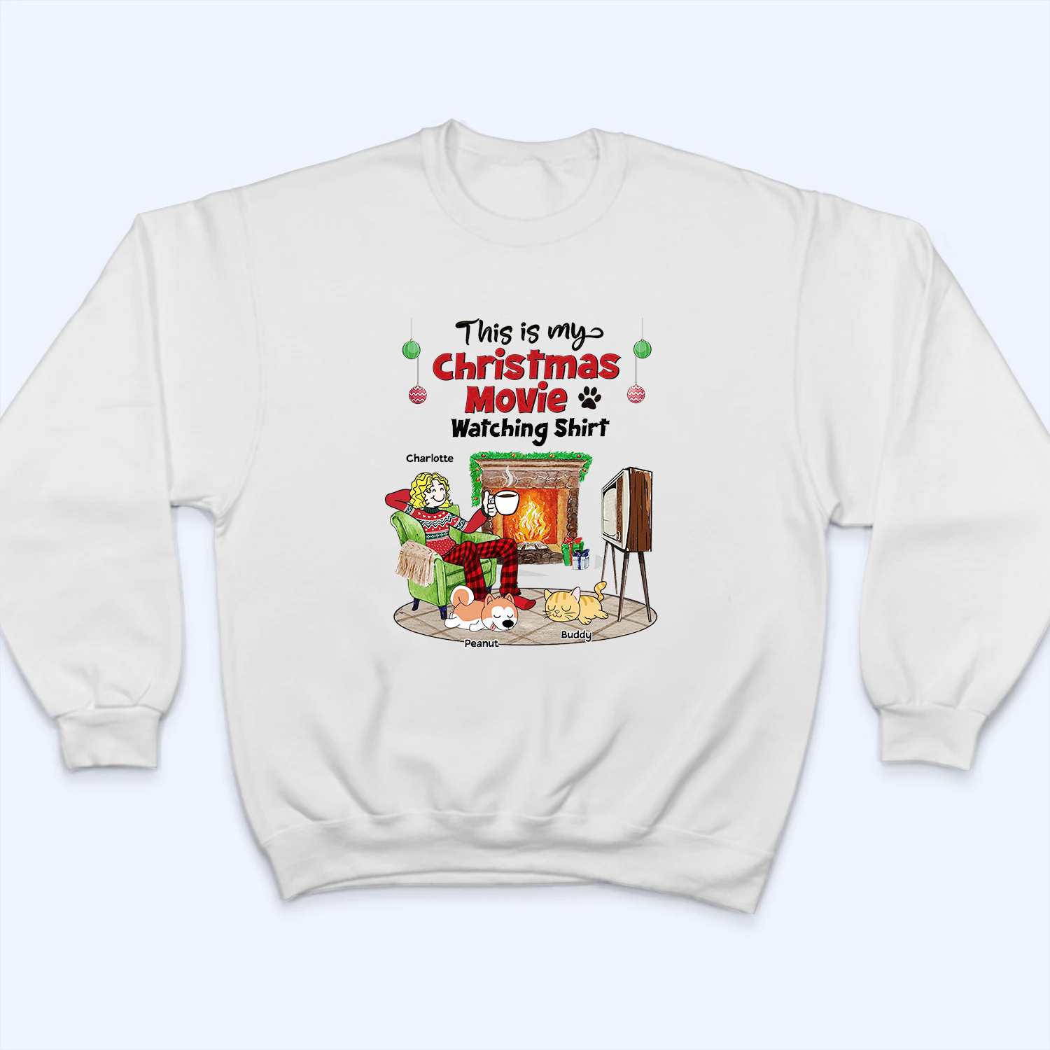 My Christmas Movies Watching Dogs Cats - Personalized Custom T Shirt - Christmas Gift for Women, Dog Mom, Cat Mom, Pet Lovers