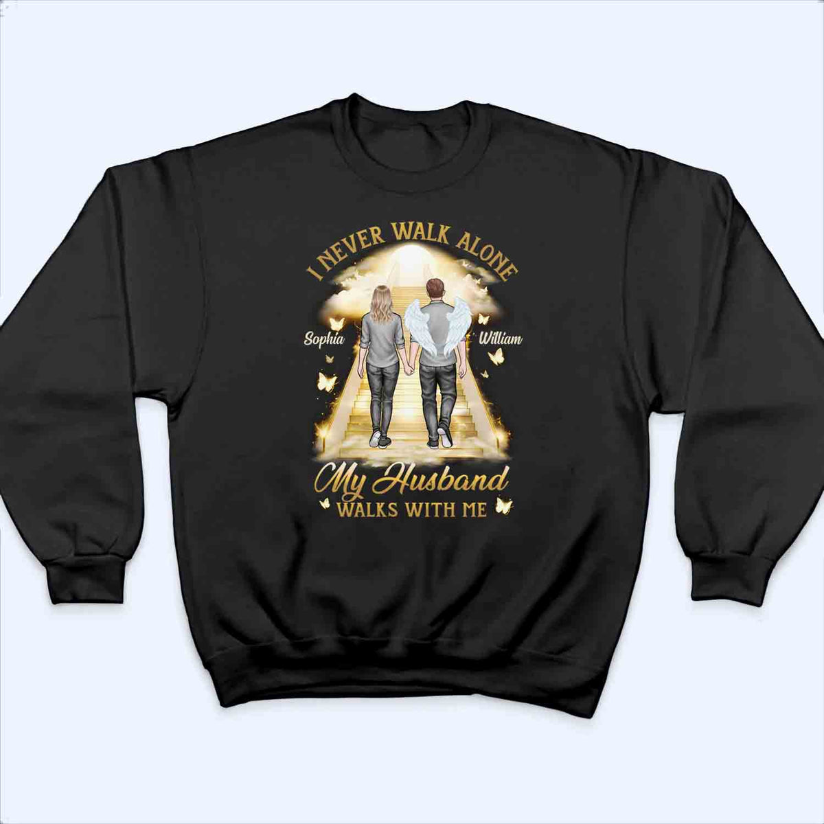 His Wings Guide My Steps Memorial - Personalized Custom T Shirt - Memorial Sympathy Gifts For Loss Of Husband, Wife