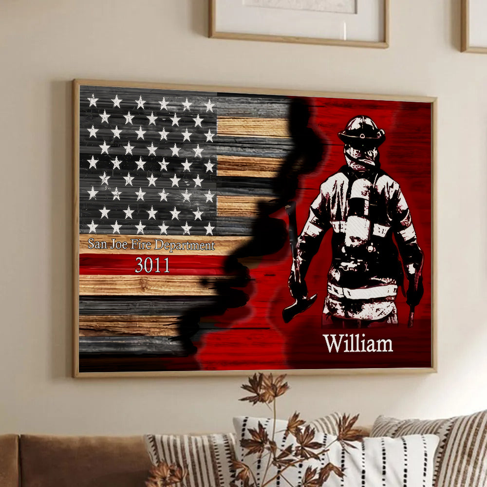 Half Thin Red Line Bunker Gear - Personalized Poster/Canvas Prints - Gift For Firefighter, Paramedic