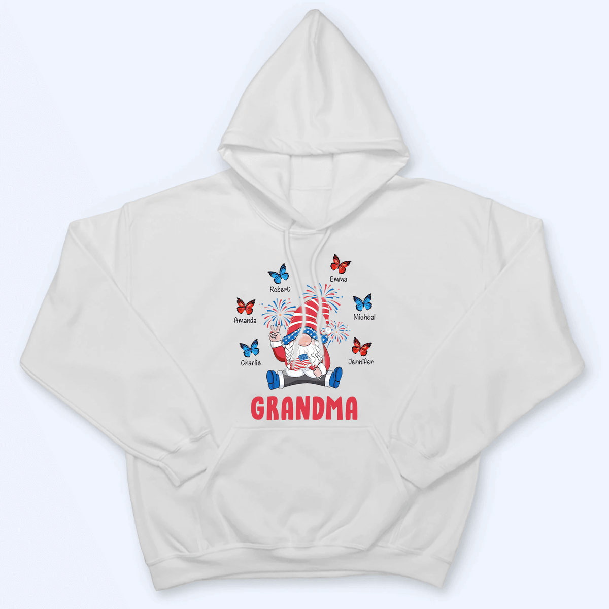 Gnome 4th Of July for Grandma Blessed With Grandkids Butterfly - Personalized Custom T Shirt - Gift for Grandma/Nana/Mimi, Mom, Wife, Grandparent