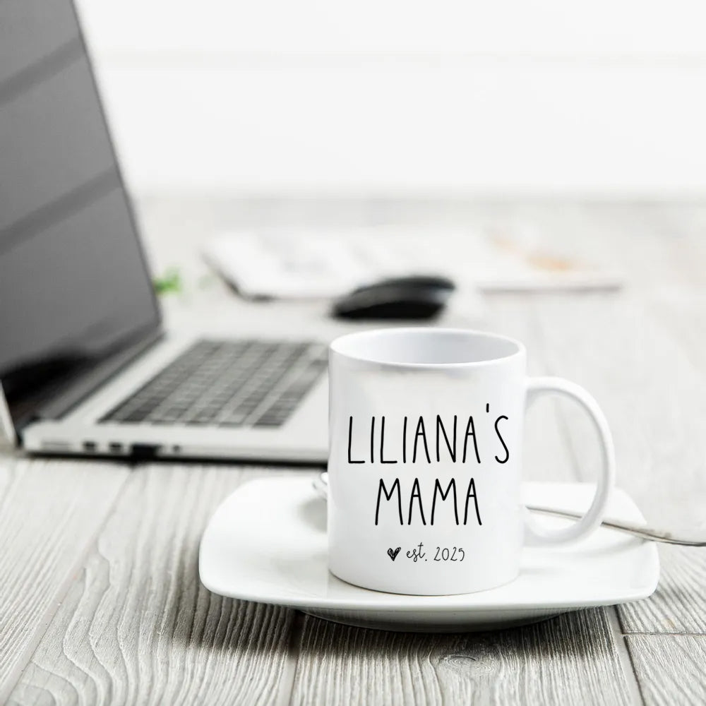 Mom, Mama EST - Personalized Custom Mug - First Mother's Day Gifts, First Time Mom Gifts, New Parent Gifts