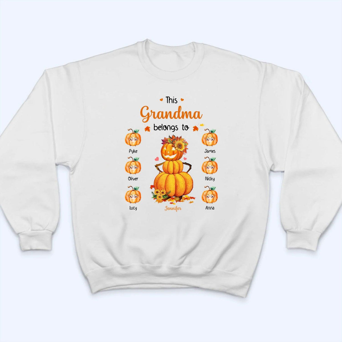 Pumpkin This Grandma Belongs To - Personalized Custom T Shirt - Fall Season Gift for Grandma/Nana/Mimi, Mom, Wife, Grandparent