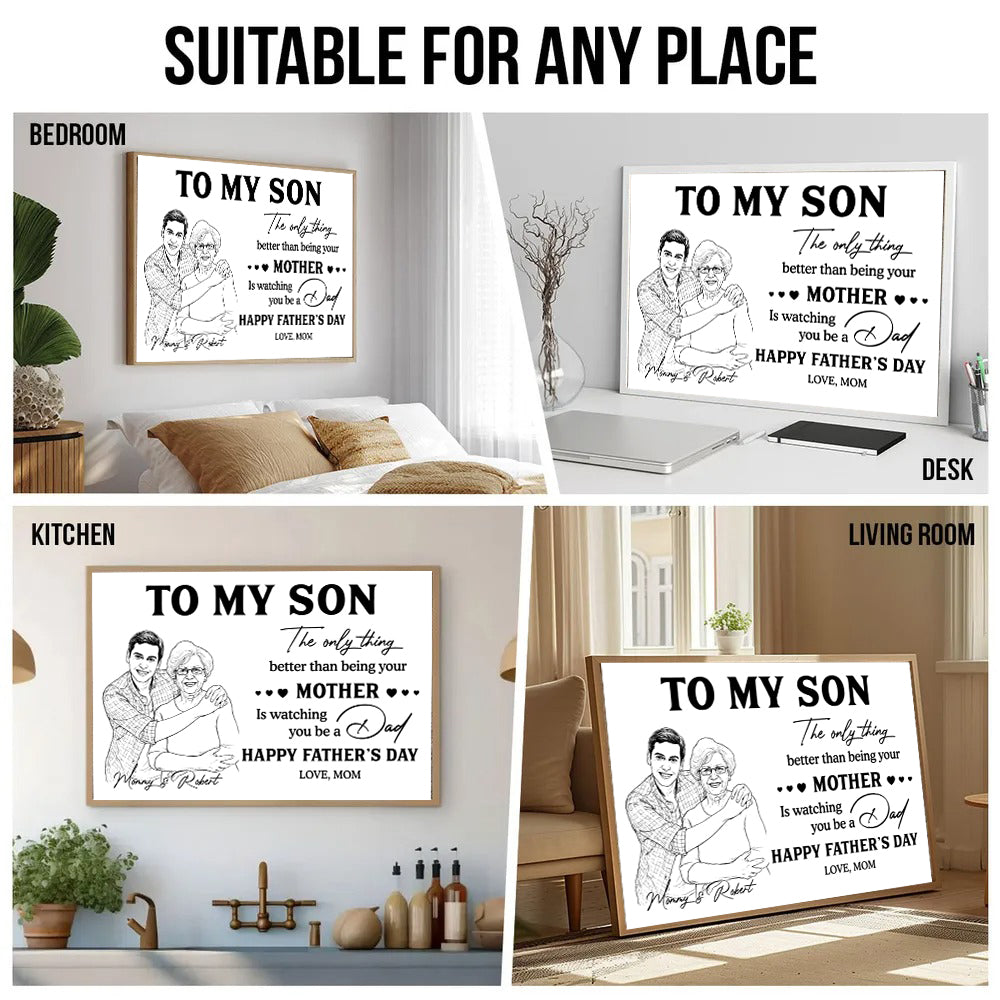 Custom Photo Pencil Sketch To Our Son From Parents - Personalized Poster/Canvas Prints - Father’s Day Gift For Son, New Dad Gift for Son