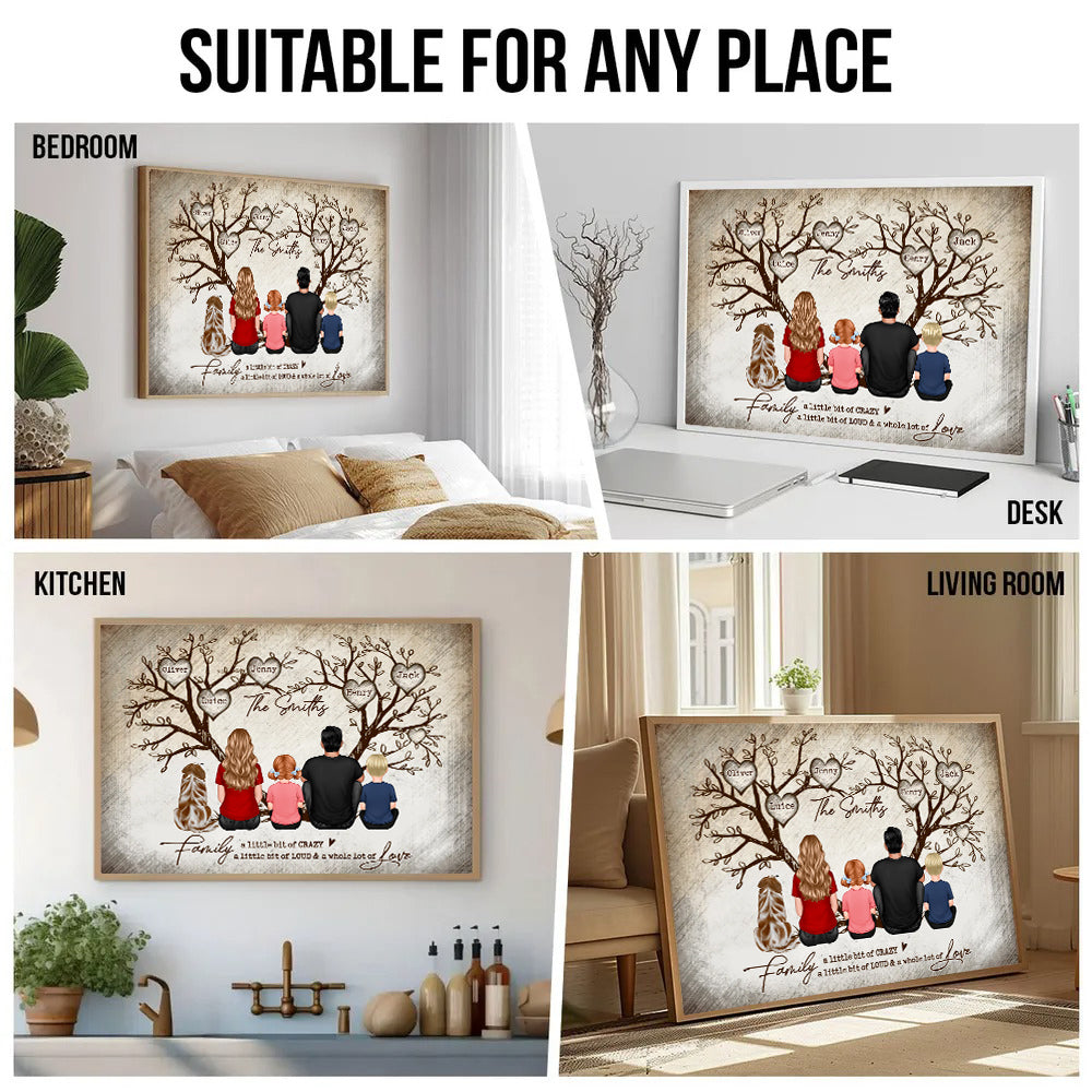 Custom Family Heart Tree Wall Art: Personalized Canvas with Up to 9 Kids and Pets - Unique Anniversary or Housewarming Gift for Family Members 4