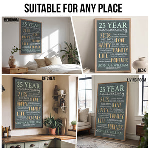 25-Year Milestone Anniversary Couple - Personalized Poster/Canvas Print - Gift For Her/Him, Husband/Wife, Couples on Anniversary, Valentine's Day