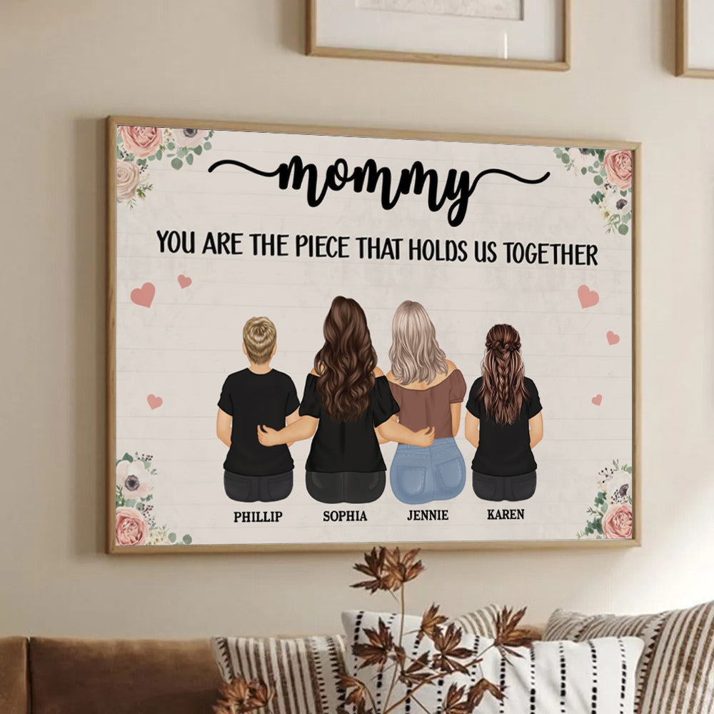 Personalized The Piece That Holds Us Together poster, kitchen and living room
