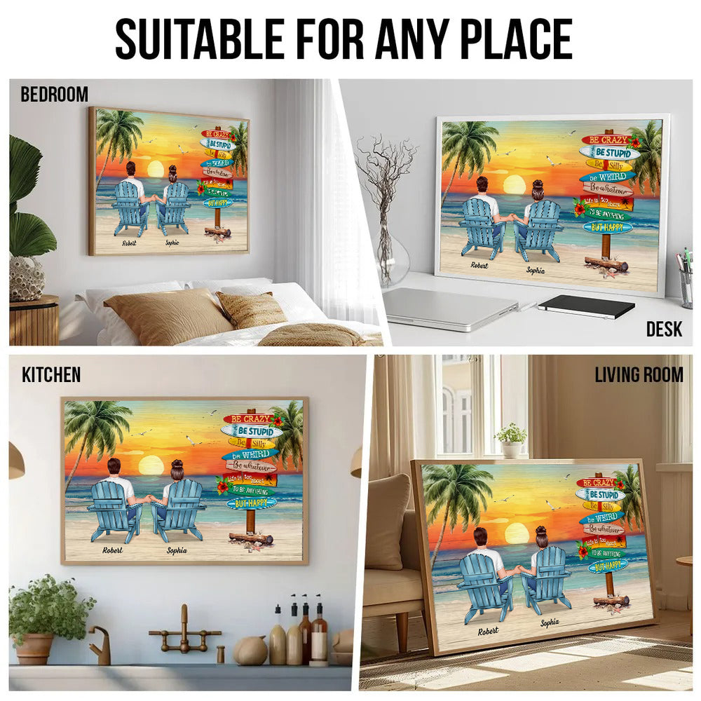 Summer Couple Sitting Be Happy - Personalized Poster/Canvas - Gift For Her/Him, Husband/Wife, Couples on Anniversary, Valentine's Day