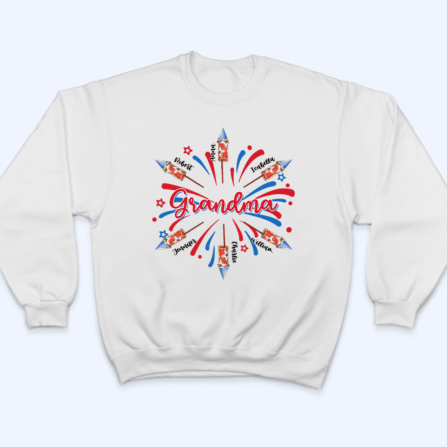 Patriotic 4th of July Grandma With Grandkids Names - Personalized Custom T Shirt - Gift for Grandma/Nana/Mimi, Mom, Wife, Grandparent 5