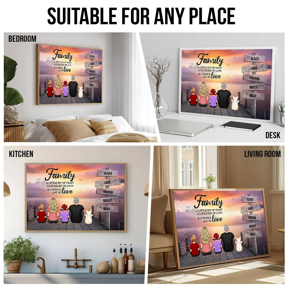 Personalized Retro Vintage Family A Little Whole Lot of Love Sign Posts poster, kitchen and living room