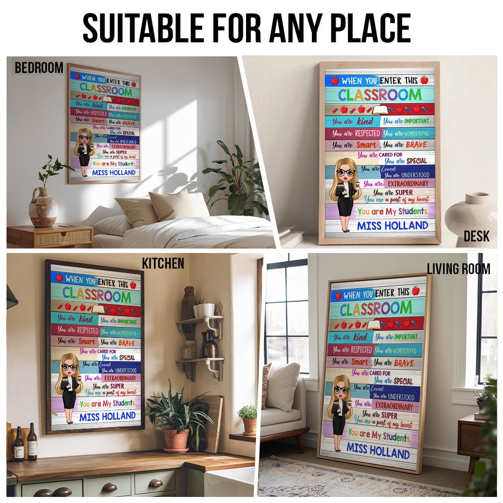 Personalized Colorful Doll Teacher Classroom Welcome poster, kitchen and living room
