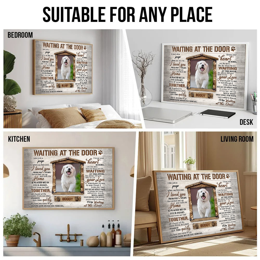Custom Photo Waiting At The Door - Personalized Poster/Canvas - Memorial Gift For Dog Lovers, Cat Lovers, Pet Lovers