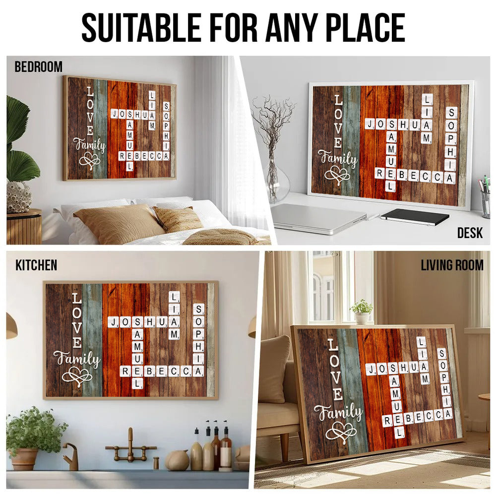 Family Crossword Art - Created In A Moment, Treasured Forever - Personalized Poster/Canvas Prints - Gift For Family Members, Mom and Dad 4