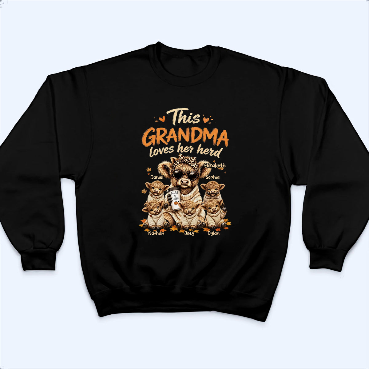 This Grandma Loves Her Herd Fall Season - Personalized Custom T Shirt - Fall/Autumn Gift for Grandma/Nana/Mimi, Mom, Wife