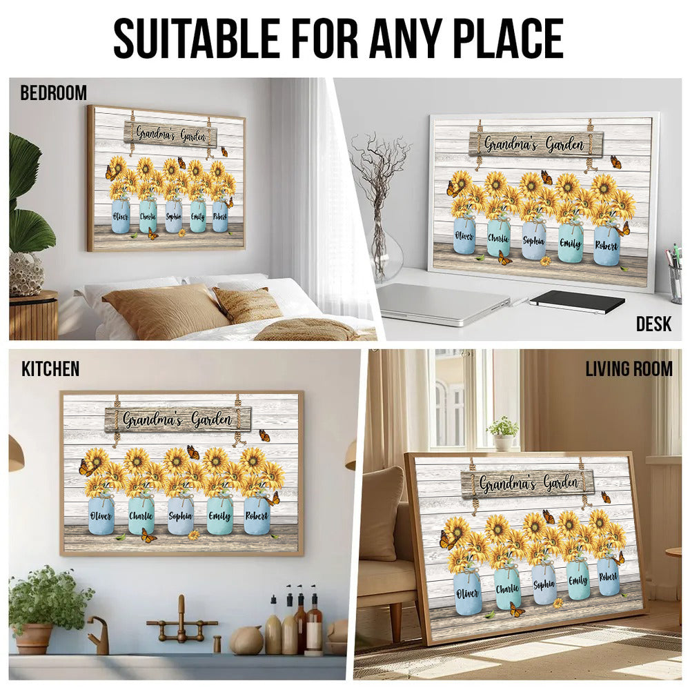 Grandma‘s Garden Sunflower Vase - Personalized Poster/Canvas Prints - Gift for Grandma, Nana, Grandparent