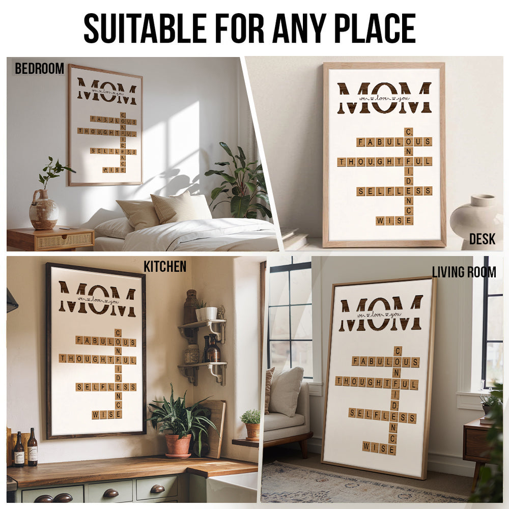 Personalized MOM Words Art Why We Love You Crossword Puzzle poster, kitchen and living room