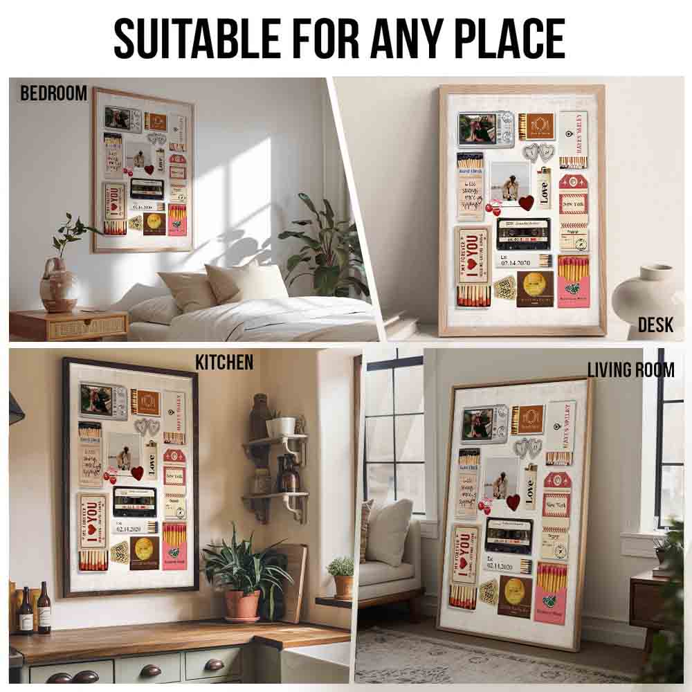 Custom Photo Romantic Couple Matchbox Art - Personalized Poster/Canvas Prints - Gift For Her/Him, Wife/Husband, Girlfriend/Boyfriend on Anniversary, Valentine's Day