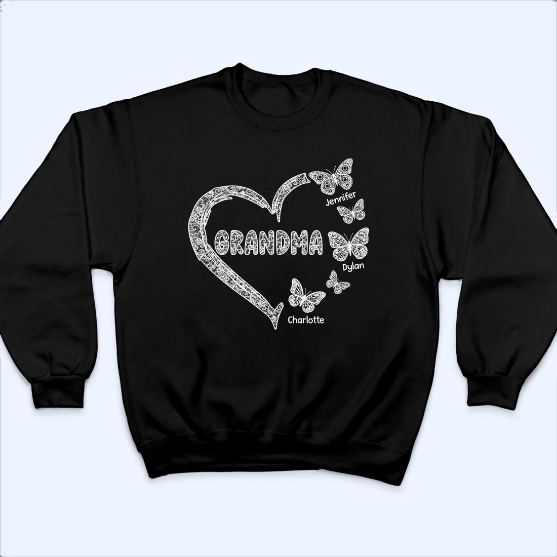 Grandma Lace Pattern Butterflies Heart - Personalized Custom T Shirt - Gift For Mom, Grandma, Mama, Nana