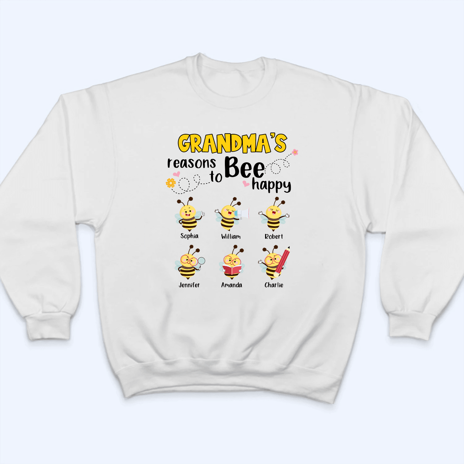 Grandma's Reasons To Bee Happy - Personalized Custom T Shirt - Gift for Grandma/Nana/Mimi, Mom, Wife, Grandparent