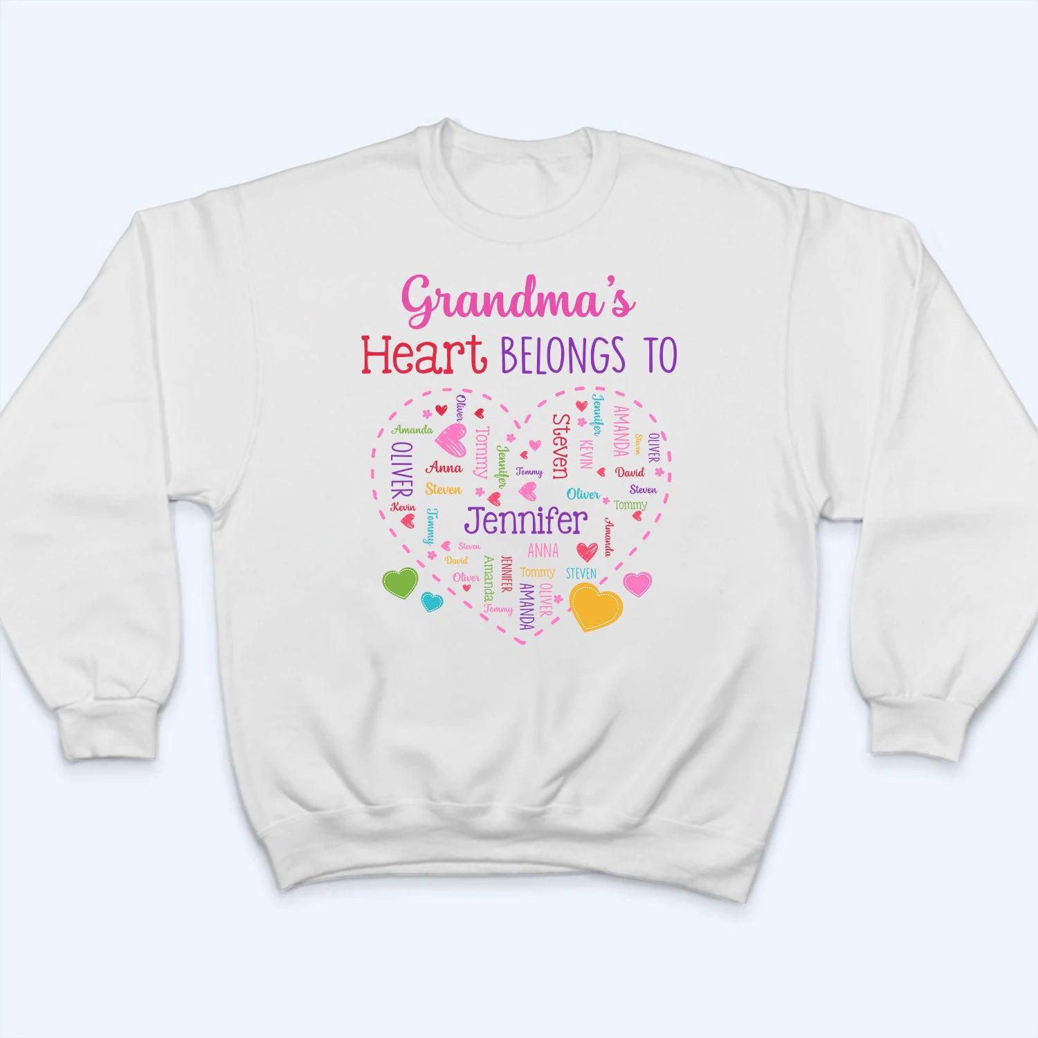 Grandma's Heart Belongs To - Personalized Custom T Shirt - Gift for Grandma/Nana/Mimi, Mom, Wife, Grandparent