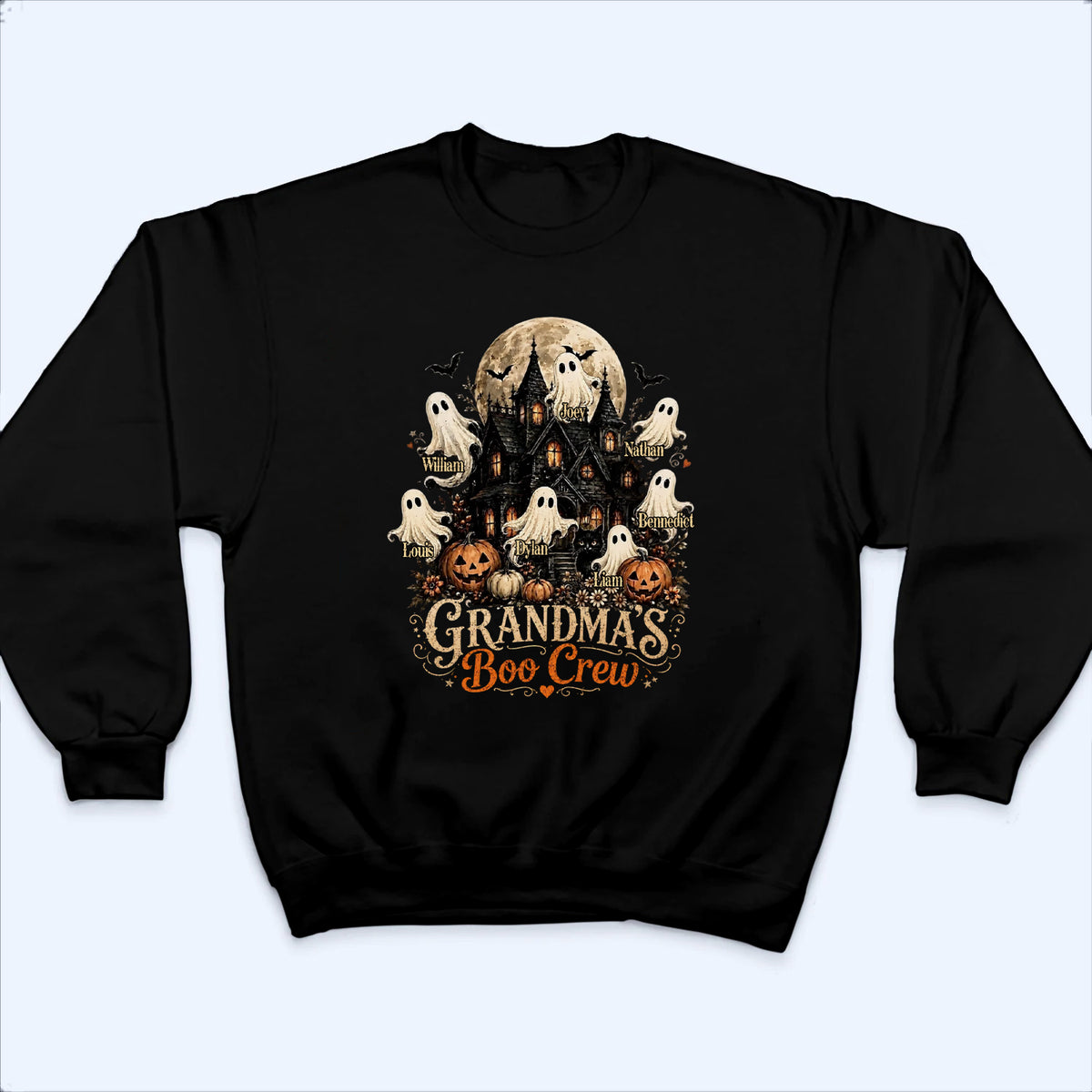 Grandma's Boo Crew Halloween Haunted House - Personalized Custom T Shirt - Halloween Gift for Grandma/Nana/Mimi, Mom, Wife