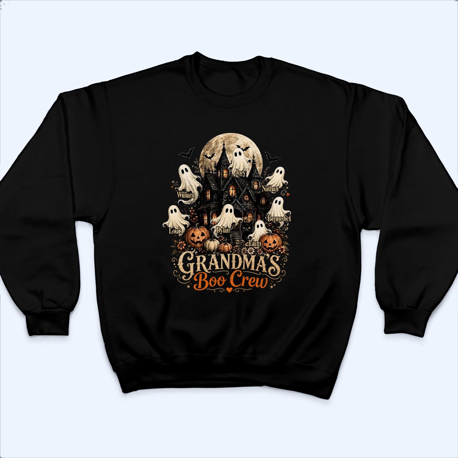 Grandma's Boo Crew Halloween Haunted House - Personalized Custom T Shirt - Halloween Gift for Grandma/Nana/Mimi, Mom, Wife