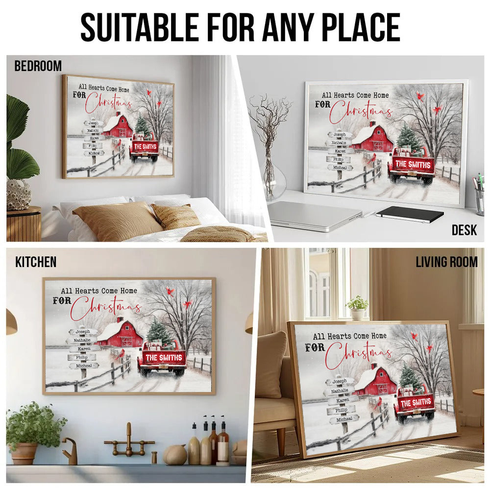 Personalized All Roads Lead Home At Christmas canvas print, room placement ideas for bedroom, desk, kitchen and living room