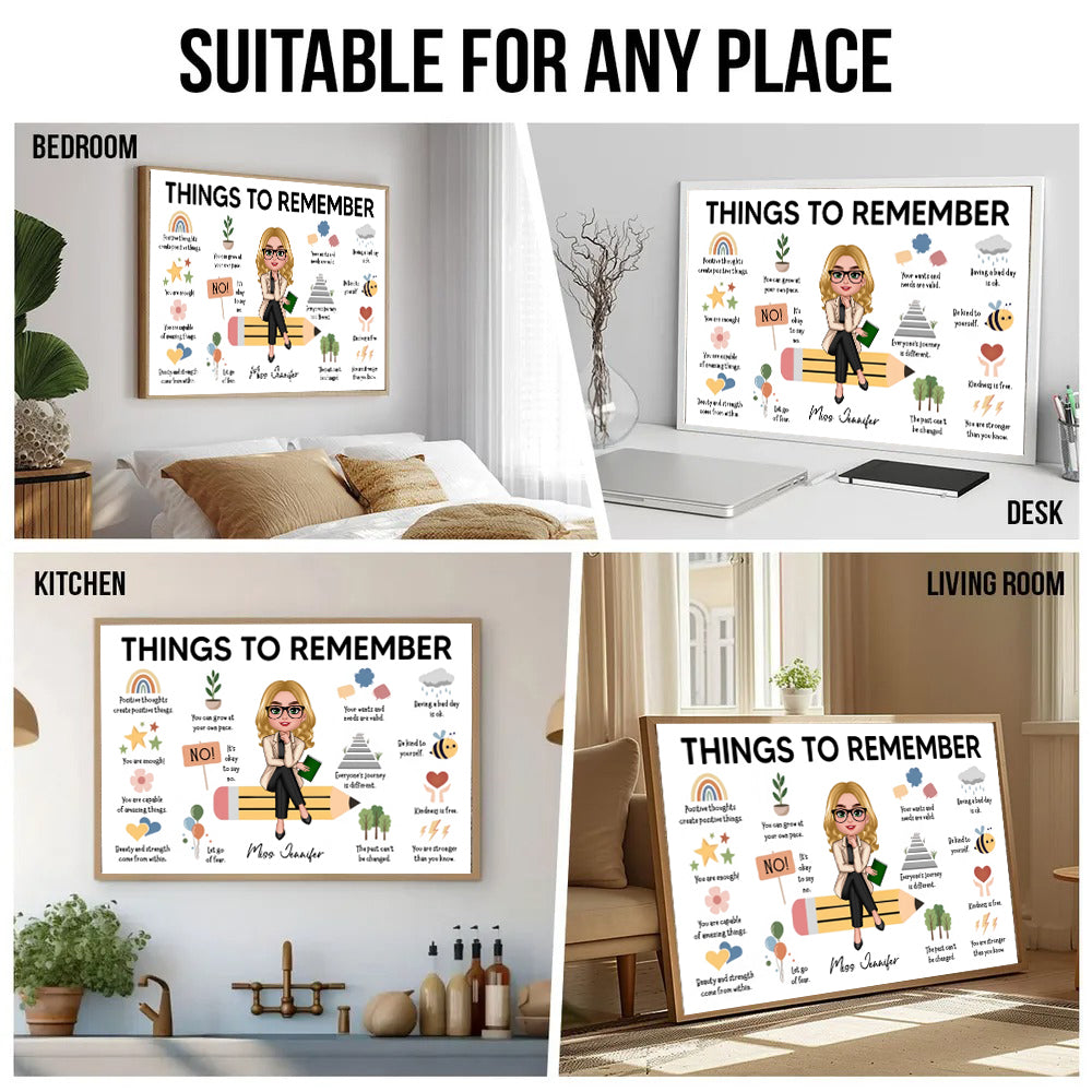 Personalized Things to Remember Gift For Teacher canvas print, room placement ideas for bedroom, desk, kitchen and living