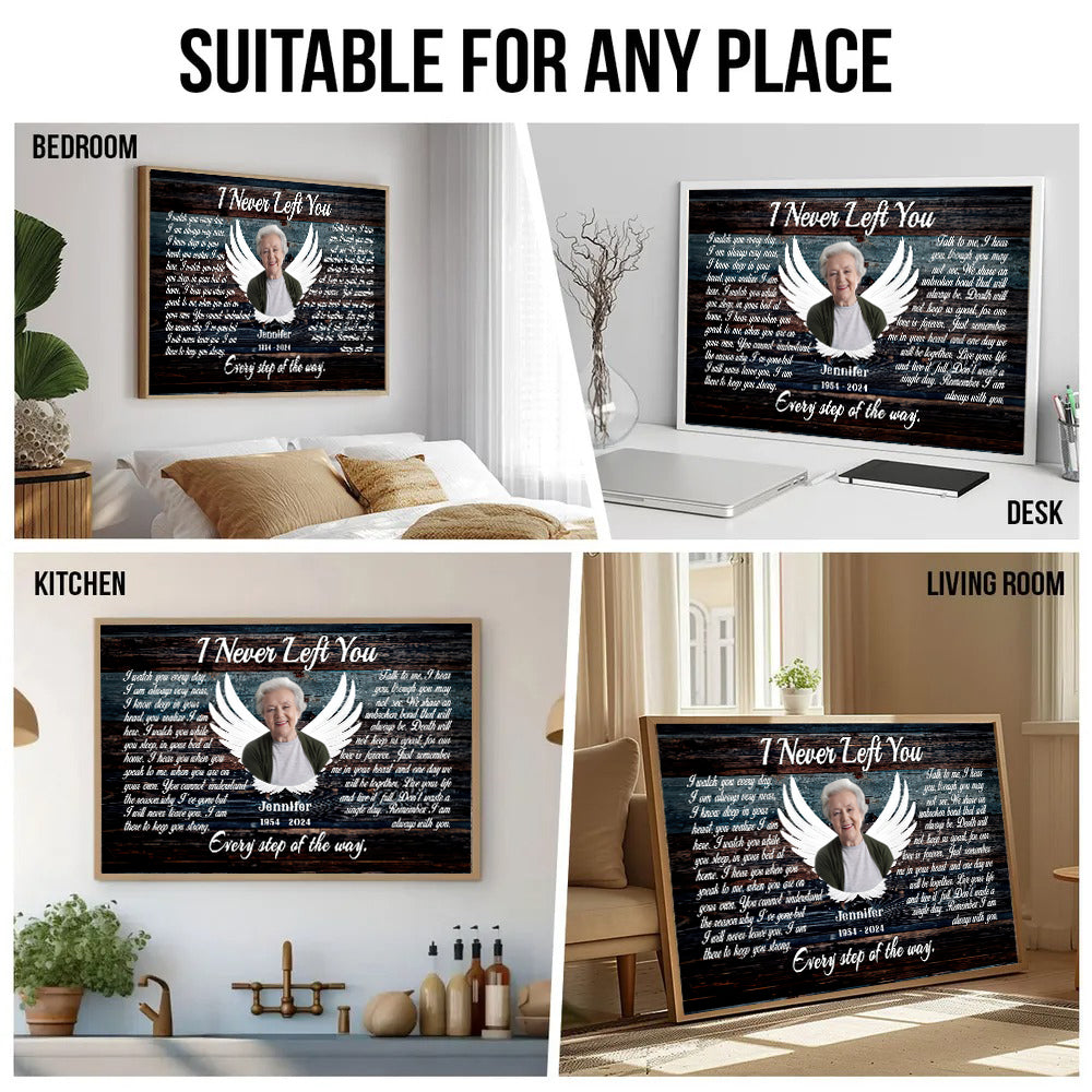 Loss of Mom, Wife - Custom Photo Angel Wings I Never Left You - Memorial Gift - Personalized Canvas Prints For Family Members 4