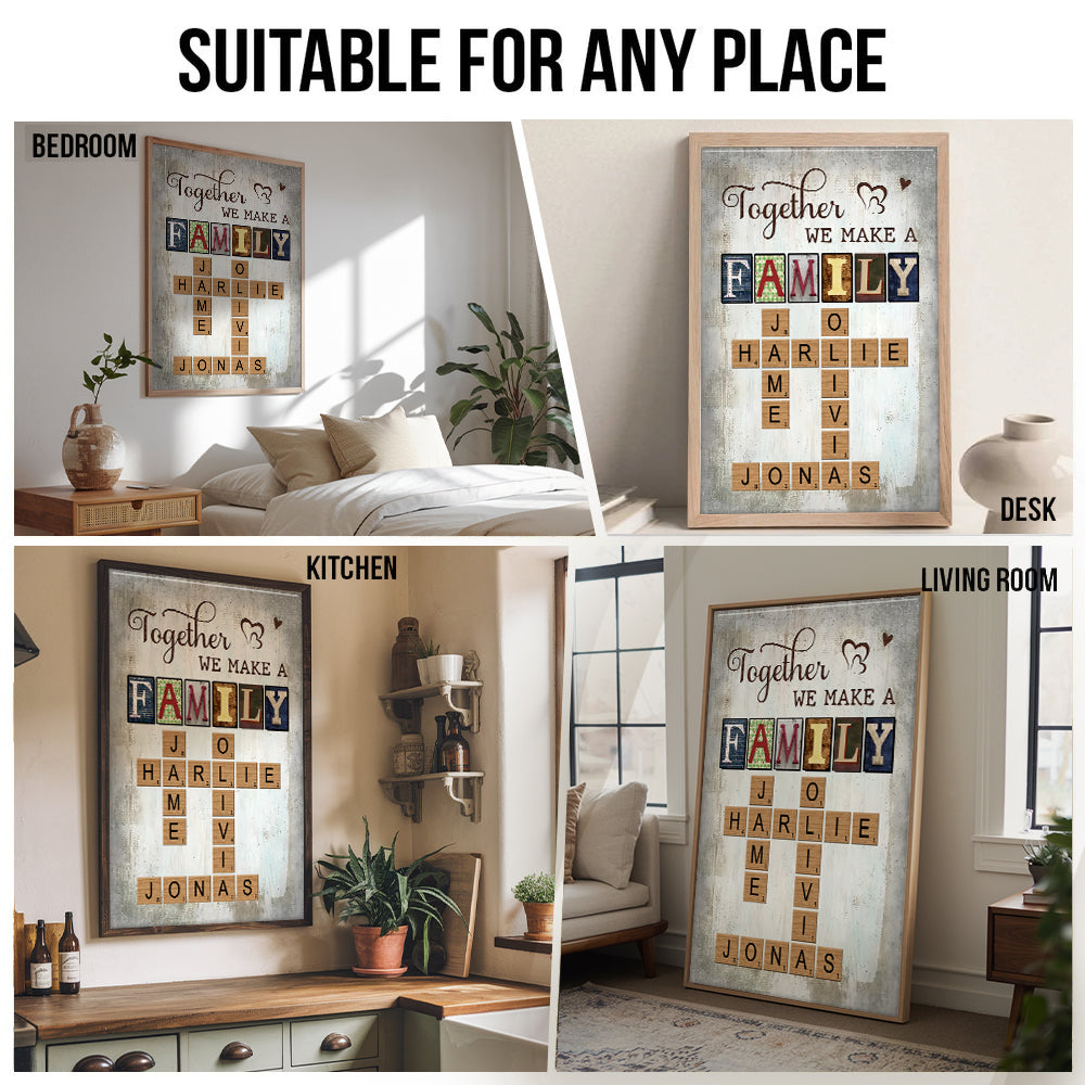 Together We Make A Family Crossword Art - Personalized Poster/Canvas Print - Gift For Family Members, Mom and Dad