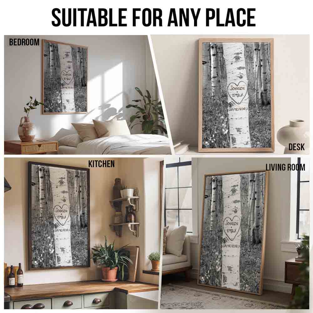 Couple Names Tree Carving - Personalized Poster/Canvas Prints - Gift For Her/Him, Wife/Husband, Girlfriend/Boyfriend on Anniversary, Valentine's Day