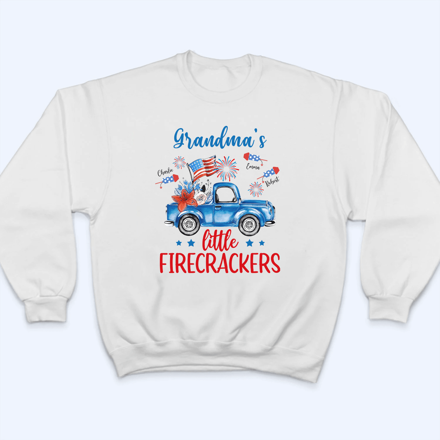 Grandma's Little Firecrackers 4th of July Patriotic - Personalized Custom T Shirt - Gift for Grandma/Nana/Mimi, Mom, Wife, Grandparent - Suzitee Store
