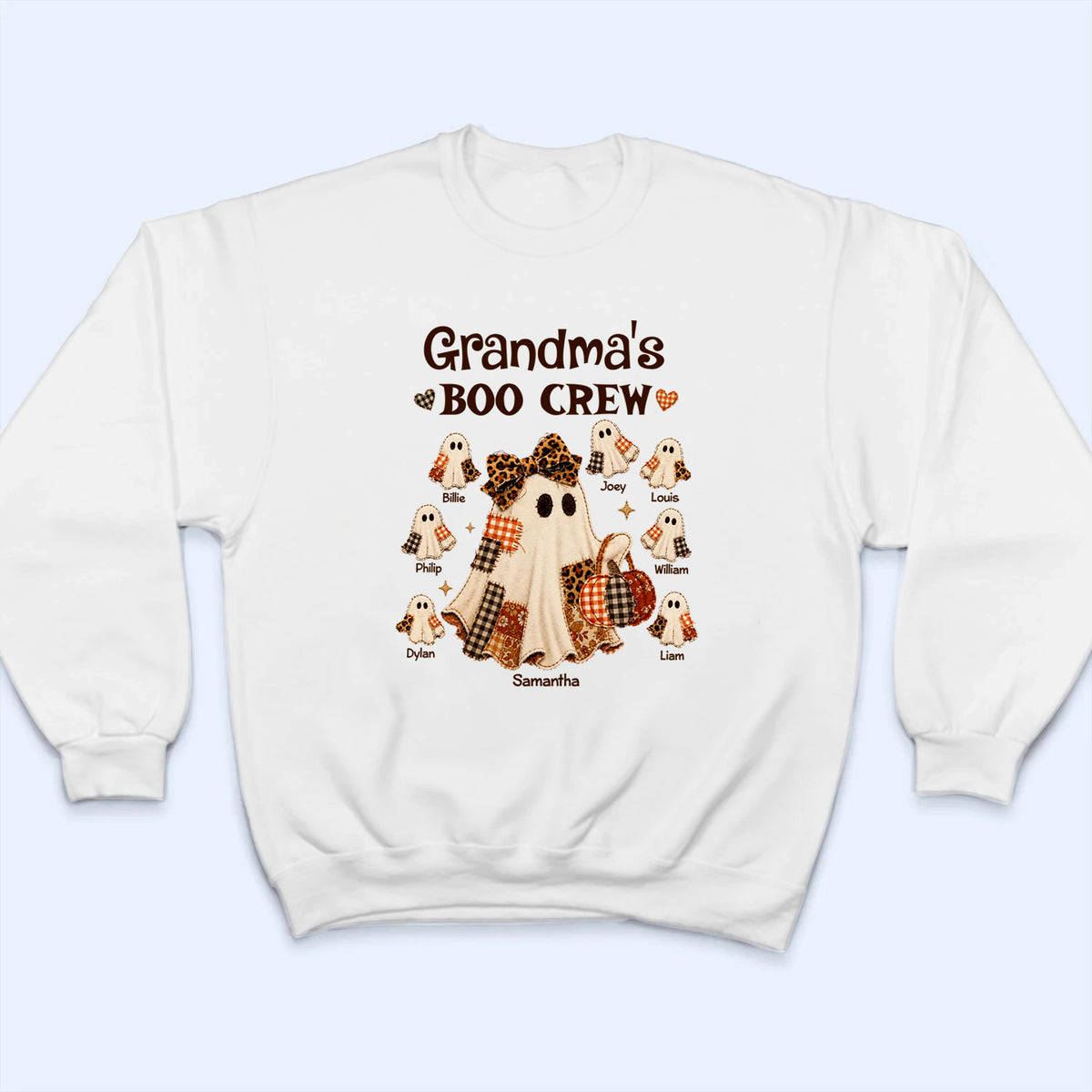 Grandma Faux Patchwork Pattern Coquette - Personalized Custom T Shirt - Fall Season, Halloween Gift for Grandma/Nana/Mimi, Mom, Wife