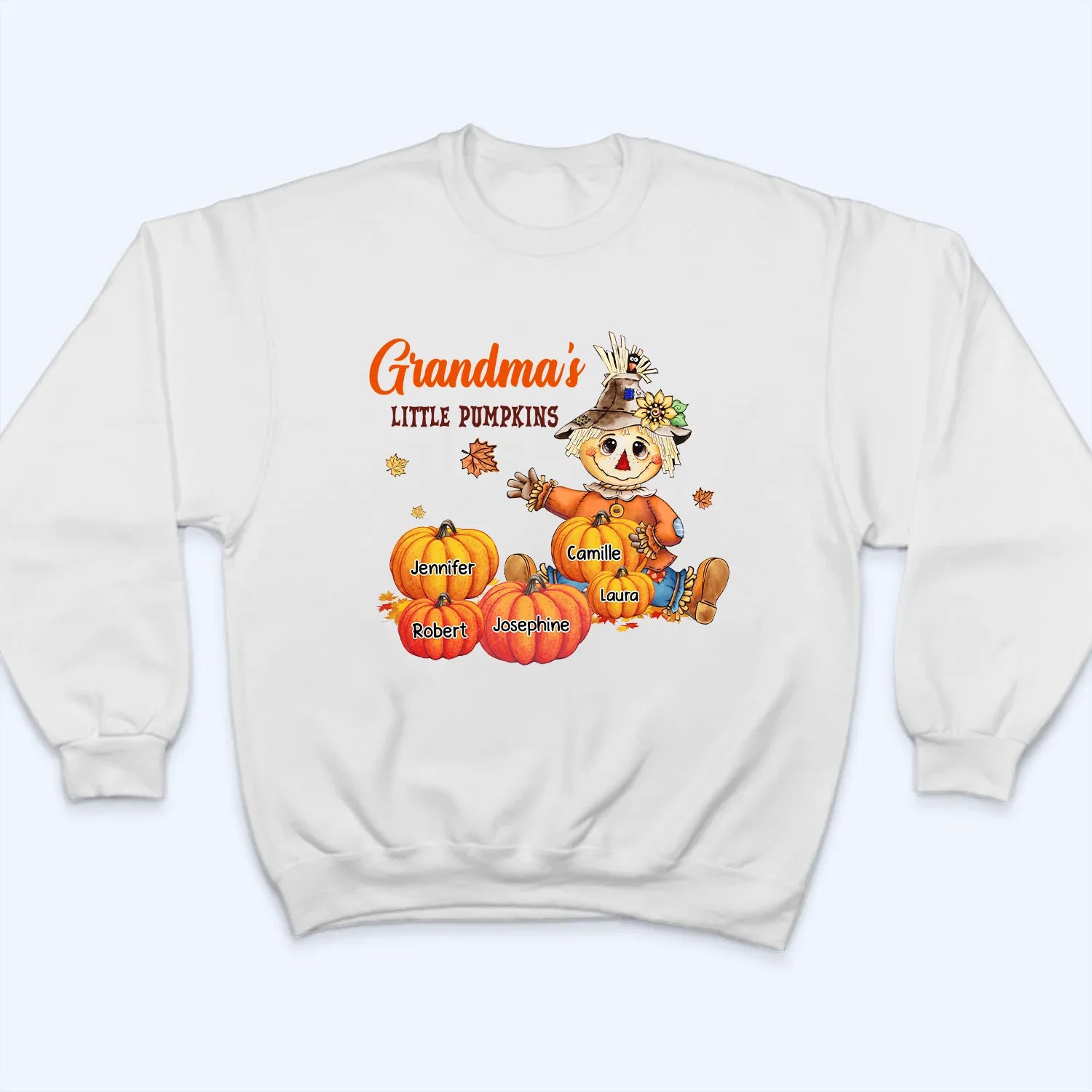 Scarecrow Autumn Grandma's Little Pumpkins - Personalized Custom T Shirt - Fall Season Gift for Grandma/Nana/Mimi, Mom, Wife, Grandparent 5