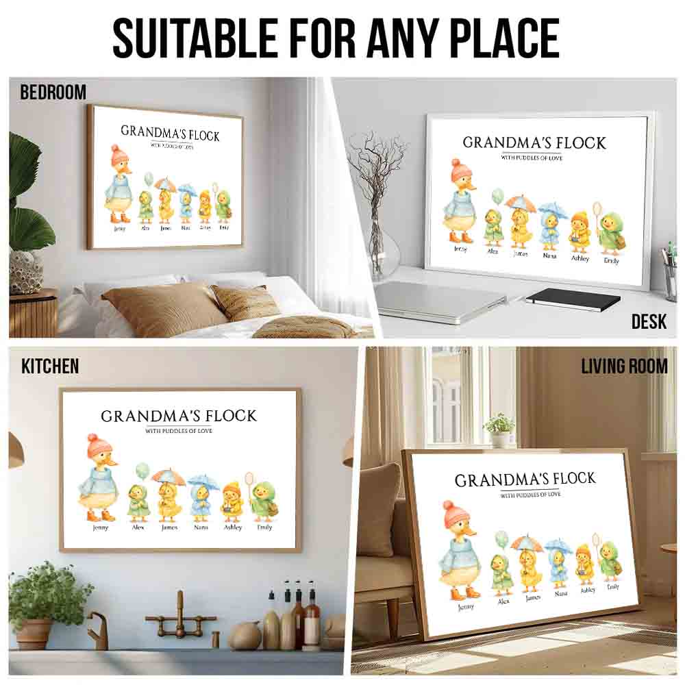 Grandparents's Flock with Puddles of Love - Personalized Poster/Canvas Prints - Gift For Grandma, Grandpa, Grandparents