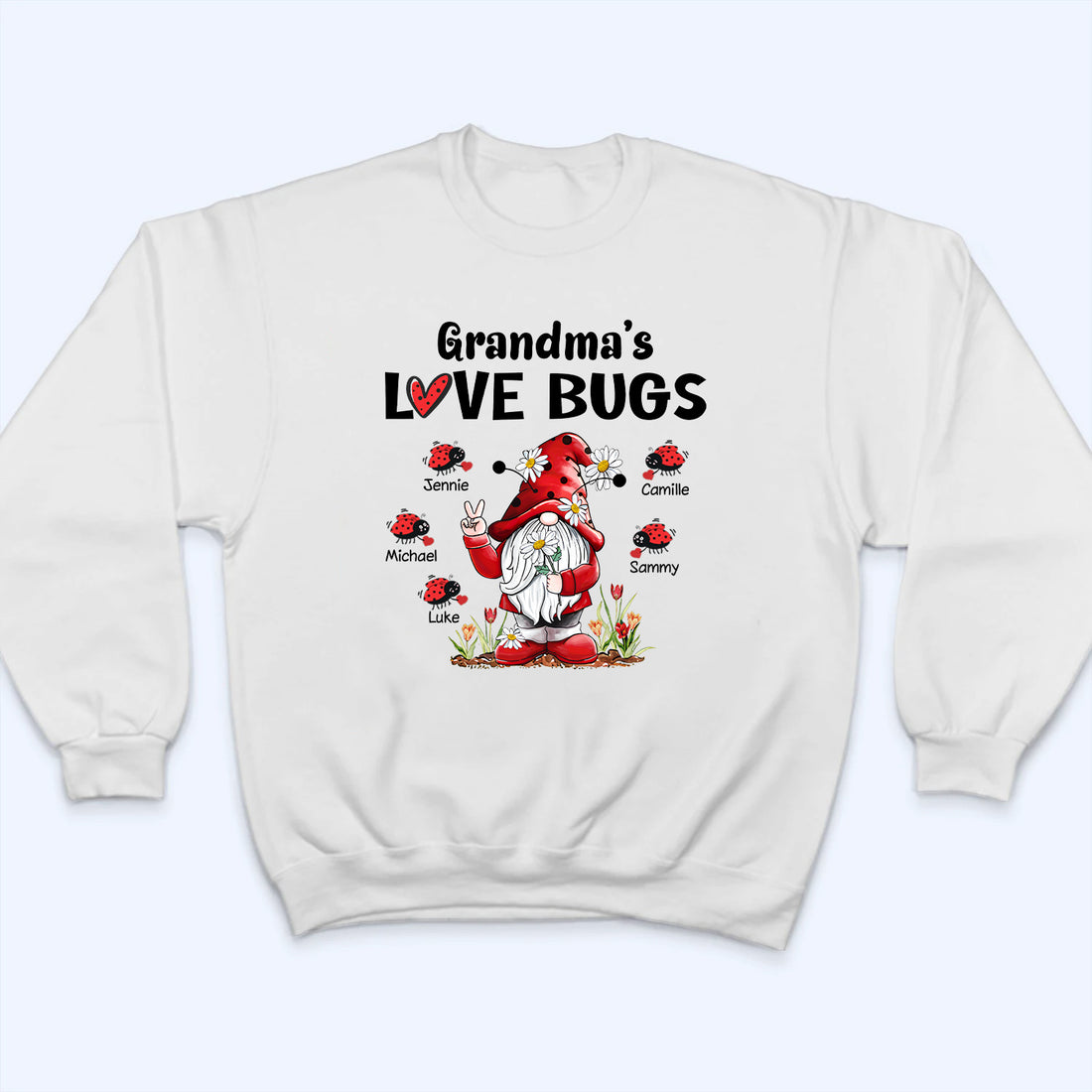 Gnome Grandma‘s Love Bugs - Personalized Custom T Shirt - Valentine's Day Gift for Grandma/Grandparent