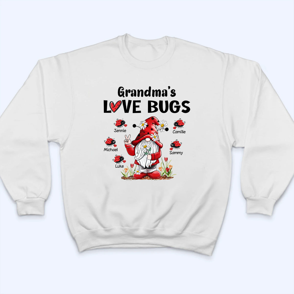 Gnome Grandma‘s Love Bugs - Personalized Custom T Shirt - Valentine's Day Gift for Grandma/Grandparent