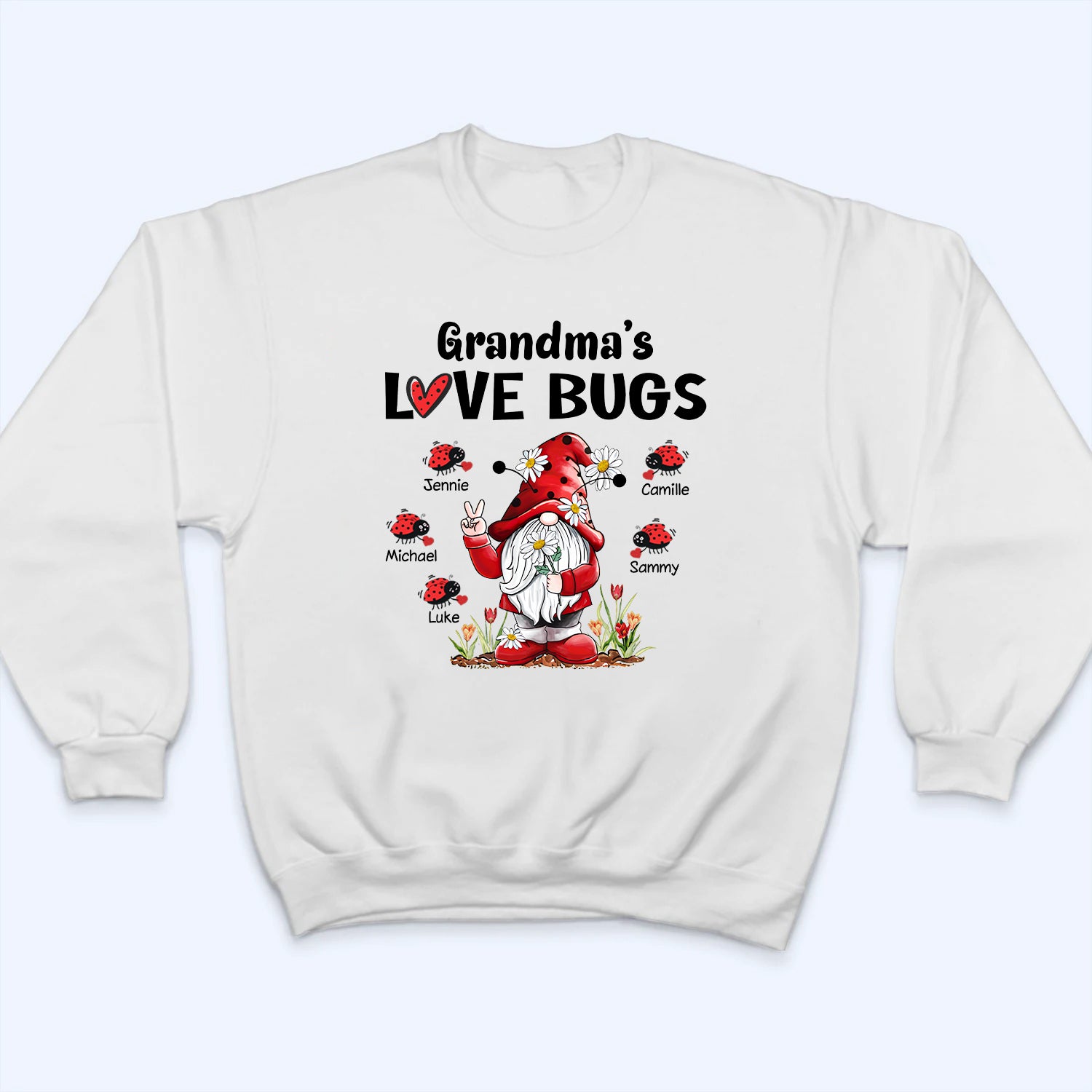 Gnome Grandma‘s Love Bugs - Personalized Custom T Shirt - Valentine's Day Gift for Grandma/Grandparent