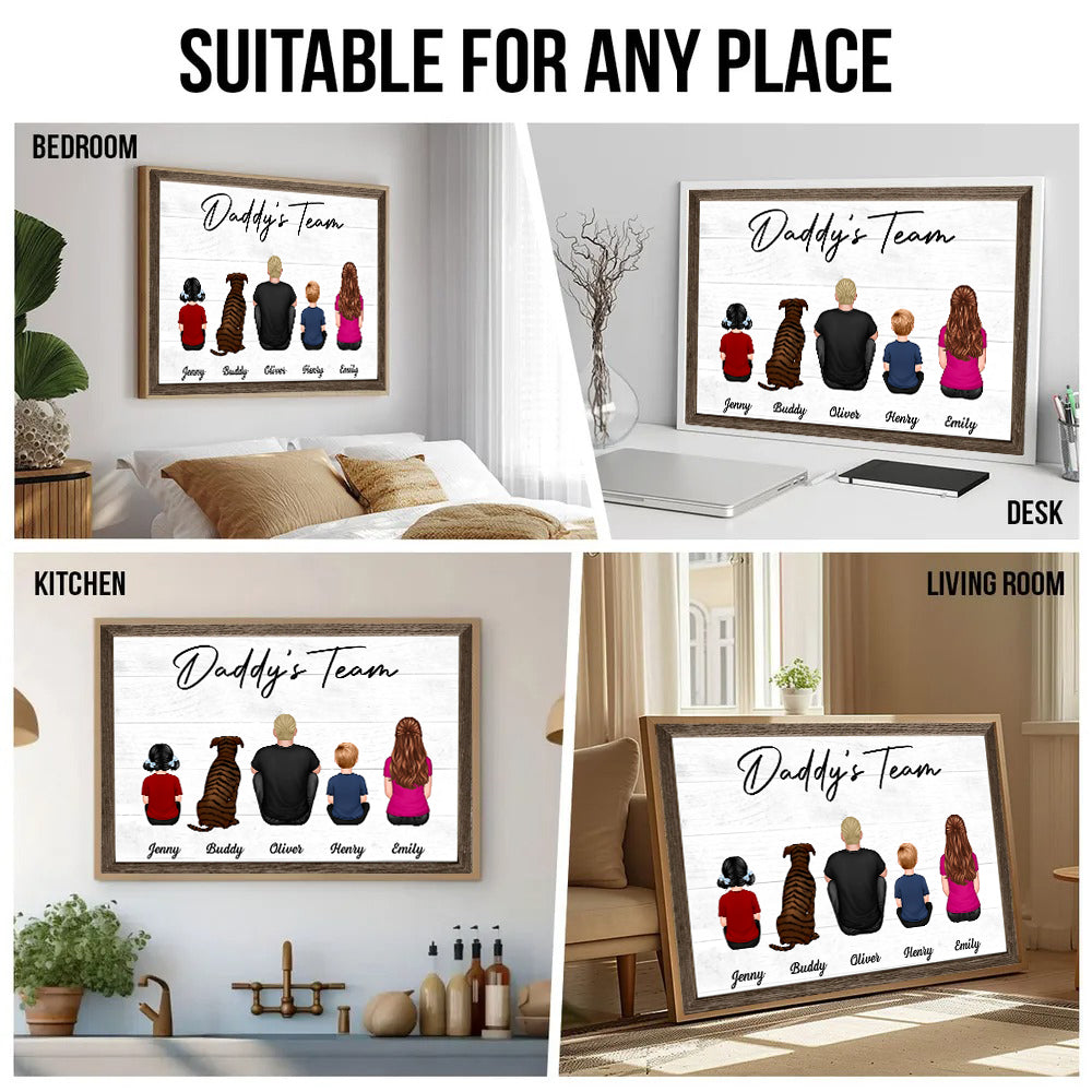 Daddy‘s Team Family Sitting - Personalized Poster/Canvas - Father's Day Gift, Birthday Gift For Dad, Daddy