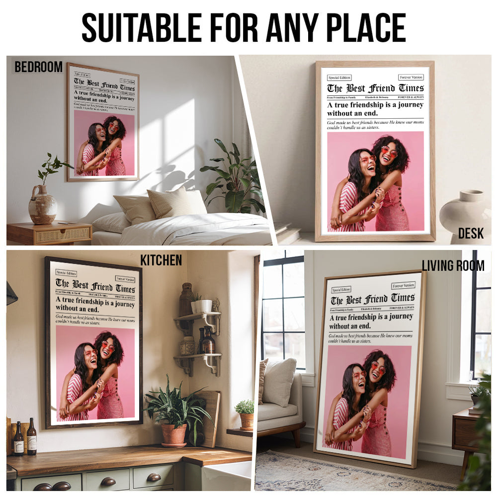 Custom Photo Newspaper The BFF Times - Personalized Poster/Canvas Prints - Gift For Her, Besties, Friends, Sister