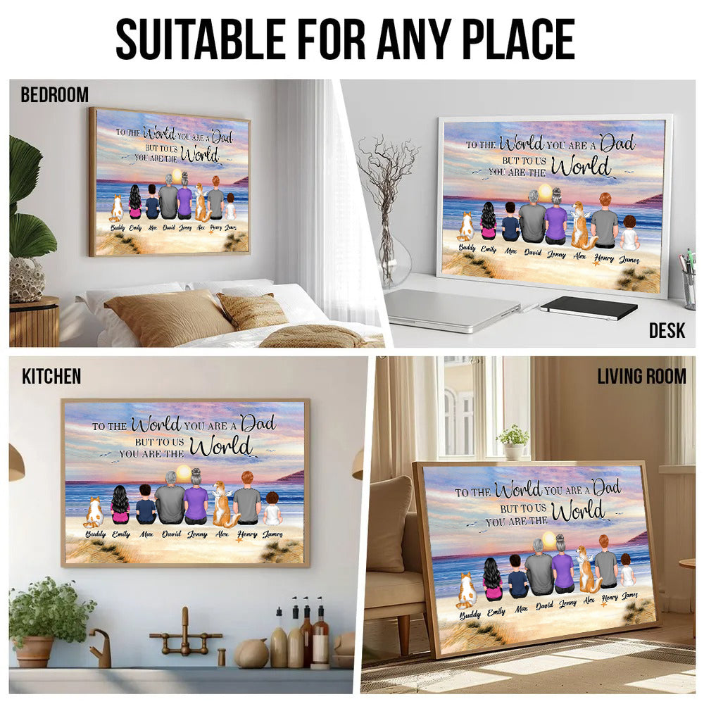 Dad And Sons Daughters Retro Vintage Beach - Personalized Poster/Canvas - Father's Day Gift, Birthday Gift For Dad, Daddy